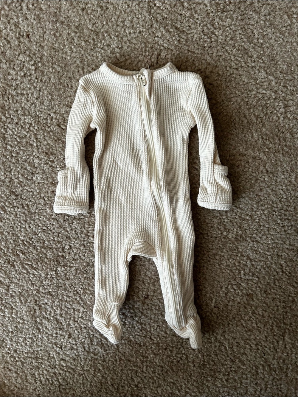 Cream Waffle-Knit Baby Footed One-Piece with Front Zip